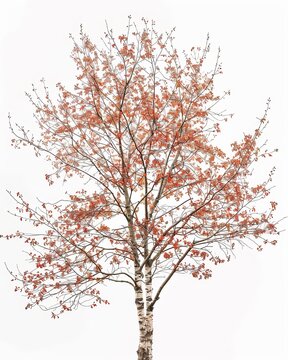 One Red Alder tree: tall, adorned with pink blossoms against white