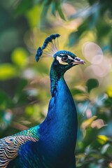 Fototapeta premium a peacock is standing in the middle of some green leaves