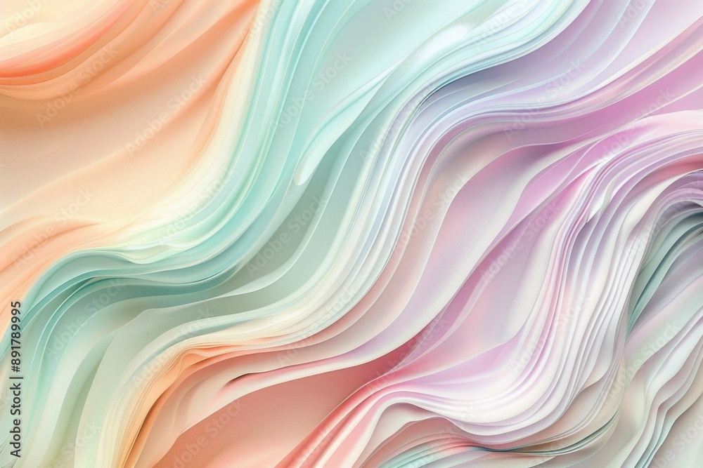 Poster soft pastel colors blend in smooth lines and waves, creating a serene and elegant abstract backgroun