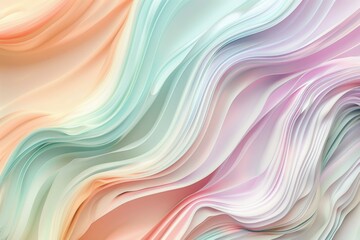 Obraz premium Soft pastel colors blend in smooth lines and waves, creating a serene and elegant abstract background perfect for digital projects