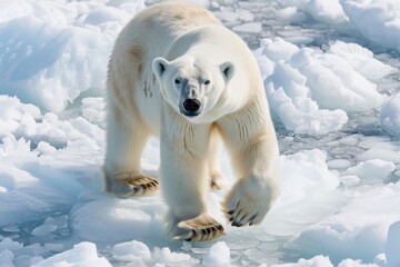 a polar bear walking on ice in the arctic