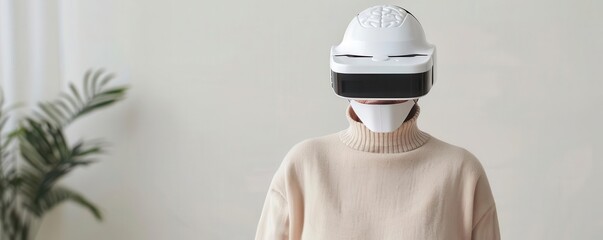 Elderly person with a brain health device, Alzheimer, personal care innovation