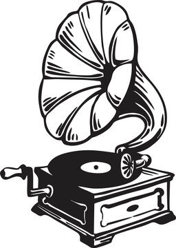 recommend clip art: Hand drawn gramophone sketch vintage on transparent background. Musical instrument, enjoyment and relaxing icon. Concert poster or banner idea. PNG file.