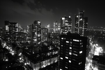 Metropolitan Cityscape at Night with Illuminated Buildings and Streets