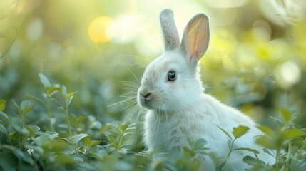 Fototapeta premium Whimsical Springtime: Bunny Among Blossoms