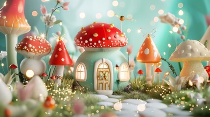 Whimsical Fairy Garden with Enchanted Mushroom Houses