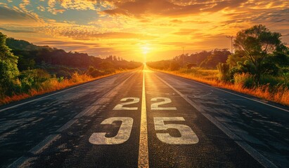 Dual Highway at Sunset with Distant Trees and Clouds