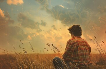 Contemplative Silhouette in Sunlit Field