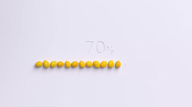 Loading bar 0-100 % animation of lemons on white background. Citrons progress bar for data upload, status info, transfer progress, installing application, loading percentage, downloading.