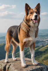  A dog looking majestic and proud standing on a hilltop. 