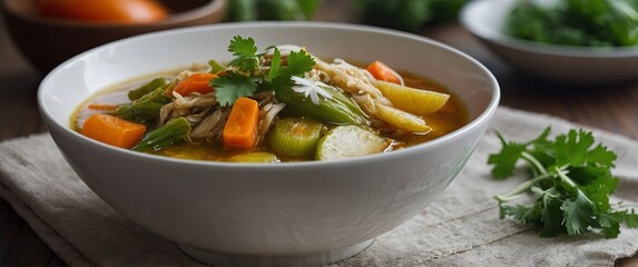 Sayur asem, sometimes known as sayur asam, is a common Indonesian dish presented in a white bowl.