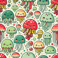 Fototapeta premium クラゲをテーマにしたリピート付きのパターン