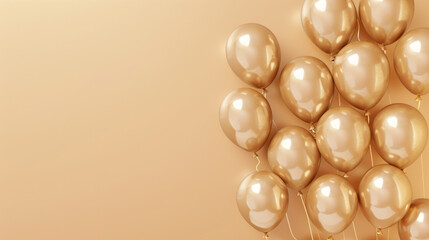3d Realistic light beige Balloons Background, golden color balloon for birthday party banner