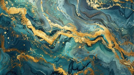 Naklejka premium Abstract Art with Gold and Teal