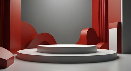 Red podiums 3d background with podium. Podium scene. Abstract minimal scene