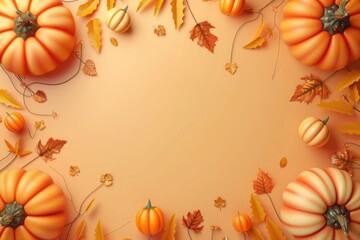 Fototapeta premium Autumn Harvest Celebration Background with Pumpkins and Fall Leaves for Seasonal Designs