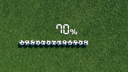Loading bar 0-100 % football balls row animation on white background. Soccer balls progress bar for data upload, status info, transfer progress, installing app and loading. - Powered by Adobe