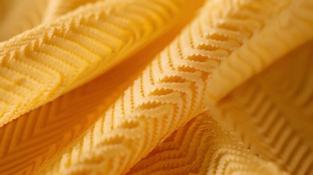 A macro shot of a beeswax wrap with a herringbone pattern revealing the smooth and pliable texture of the beeswax.