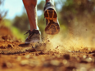 Obraz premium A person is running through a field of dirt.