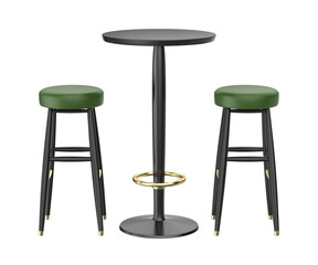 Black tall table and bar stools on transparent background