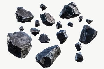 Flying asteroids or stone meteorite in the space isolated on white
