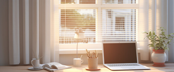 A cozy corner featuring a pristine white computer table bathed in soft, natural light. The minimalist design creates a tranquil atmosphere ideal for focused work.