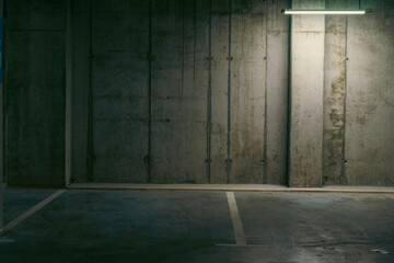 Empty underground garagewith dim light