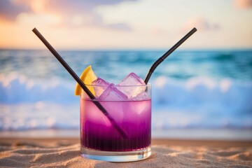 Summer tropical beach exotic coctail outdoor photo, summertime vacation holiday theme concept.
