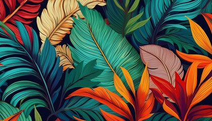 Exotic Tropical Foliage Pattern, Infusing Fashion with Vibrant Nature in Seamless Wallpaper