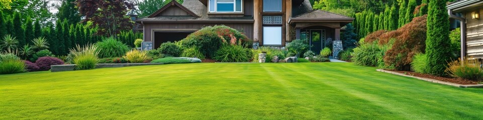 Obraz premium A house with a large yard and a dog in the yard