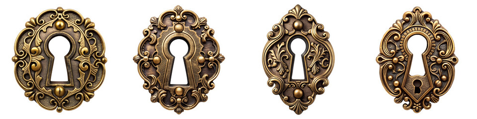 Antique fantasy intricate key hole isolated on transparent background PNG file