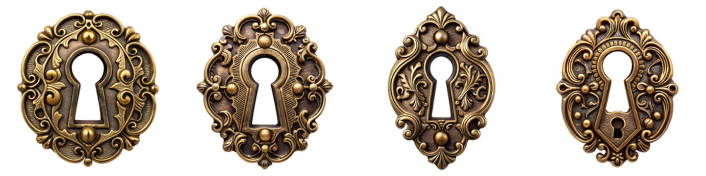 Antique fantasy intricate key hole isolated on transparent background PNG file