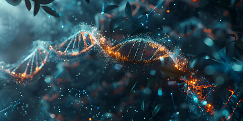 Abstract Representation of DNA Molecule, Futuristic Digital Art of Genetic Structure and Molecular Biology