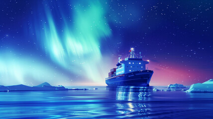 Arctic Aurora: Container Ship at Night 