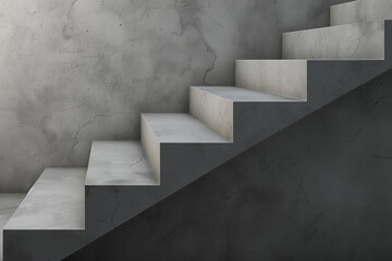 
of a collection of 3D simple primitive minimalist stairs, each distinctly positioned on a neutral grey background