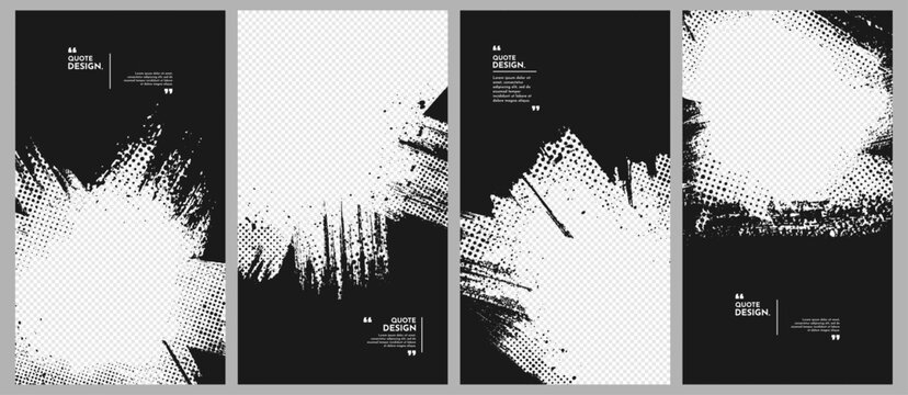 Vector illustration. Abstract black vertical overlay set. Ink brush strokes design for web template, social media, cover overlay, website banner. Paint splatter and halftone dots texture background - Powered by Adobe