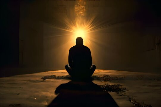 man praying and praising god on background