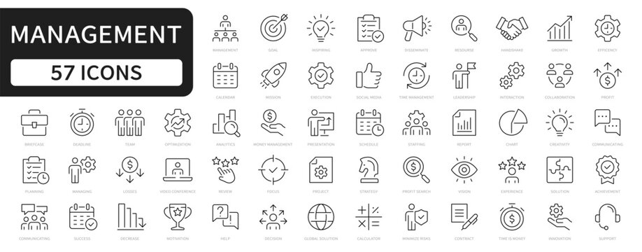 Management and business line icons set. Management editable stroke icons. Vector