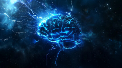 Brainpower Unleashed: A glowing, electric human brain is a powerful symbol of human intelligence, innovation, and the boundless potential within our minds. 