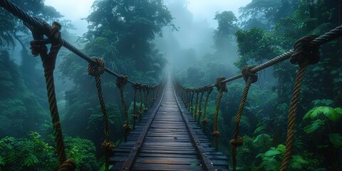 Fototapeta premium Misty Autumn Bridge in Colorful Forest