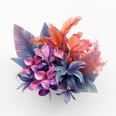 Fototapeta premium Cluster of Colourful Tropical Plants in Pastel Colours with White Background