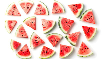 Slices of watermelon isolated on white background. Top view. Flat lay