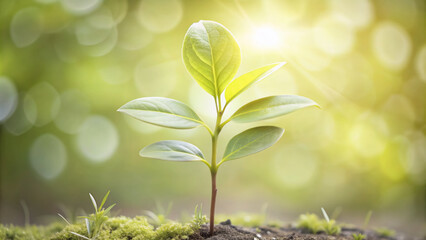 Fresh bright green sapling with delicate leaflets and thin stem isolated on transparent background, symbolizing growth, nature, and new beginnings.