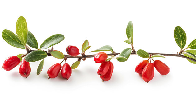 fresh barberry twig with leaves isolated on a white background