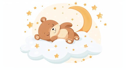 Dreamy Watercolor Bear Sleeping on Cloud