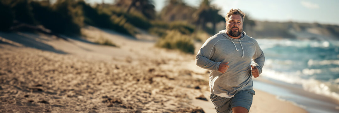 Overweight man going for a run