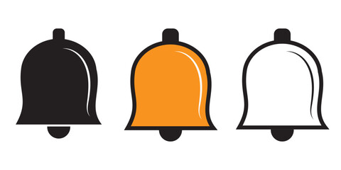 Bell ring icon set. alarm notification bell vector symbol. doorbell pictogram. phone warning notify sign in black filled and outlined style.