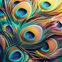 Obraz premium Close Up of Peacock Feathers With Eye Spots, beautiful background