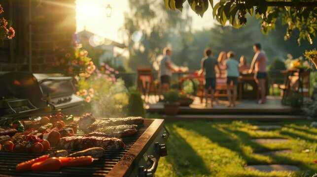 a beautiful family event with delicious grilled meat accompaniments. seamless looping time-lapse virtual 4k video Animation Background.