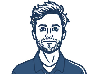 Obraz premium A man with a beard and a blue shirt. He is smiling. The image is of a cartoon